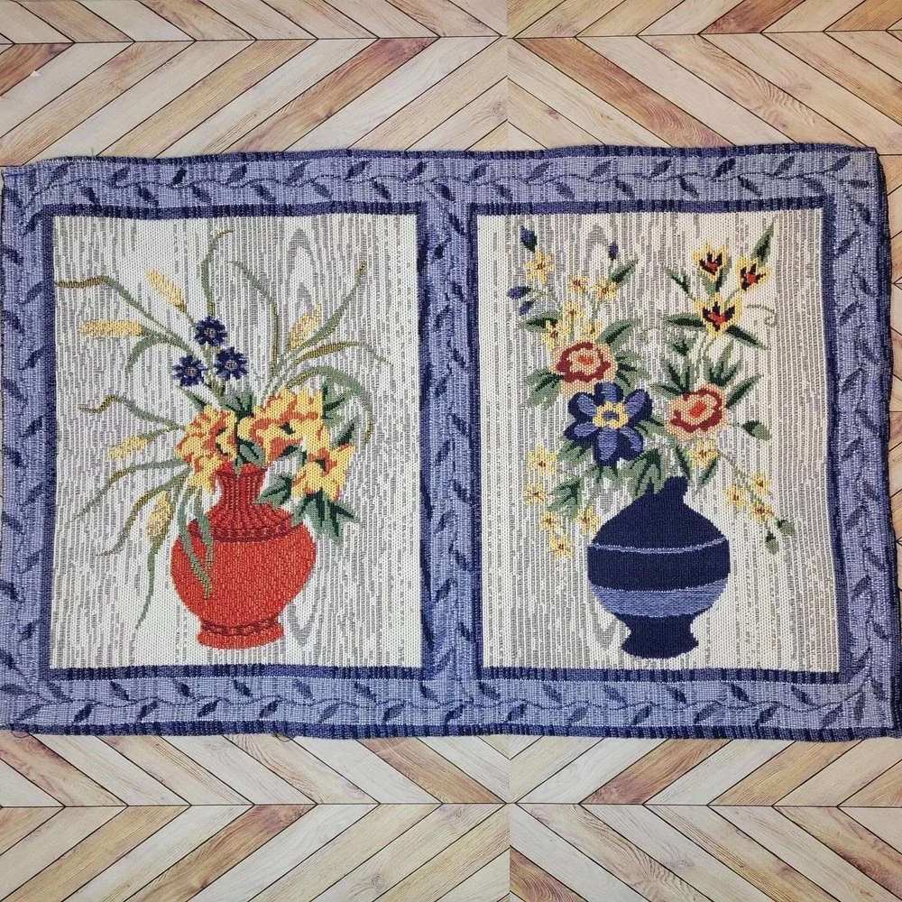 Vintage Tapestry Cloth Art Floral Flowers In Vases Wall For Frames Hanging